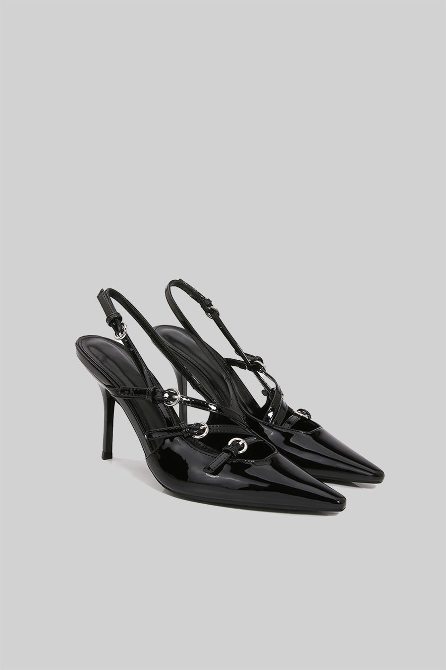 Sapatos de Salto Slingback Brilhantes - Preto