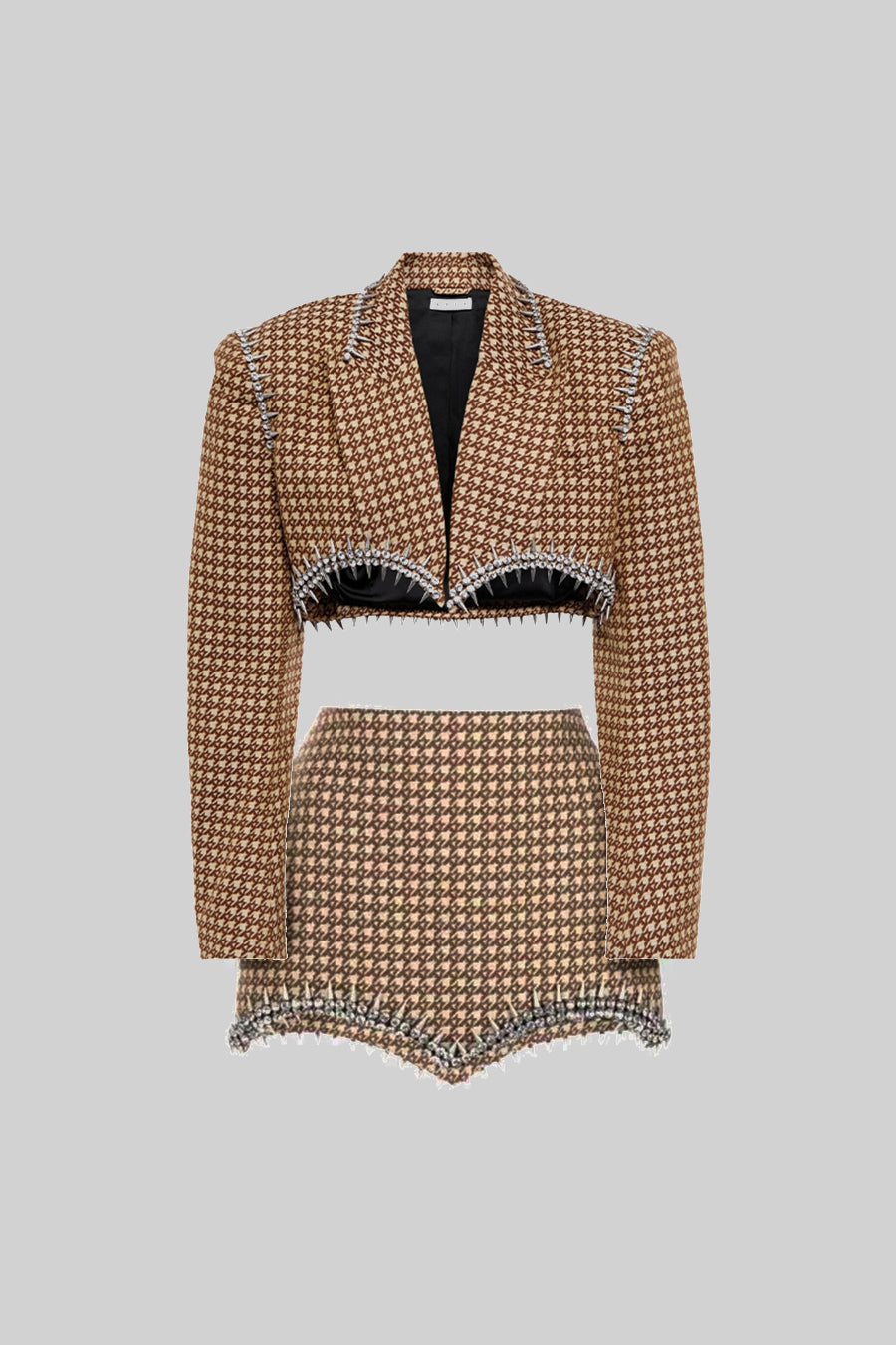 Conjunto Elegante de 2 Peças com Picos Prateados - Castanho e Bege