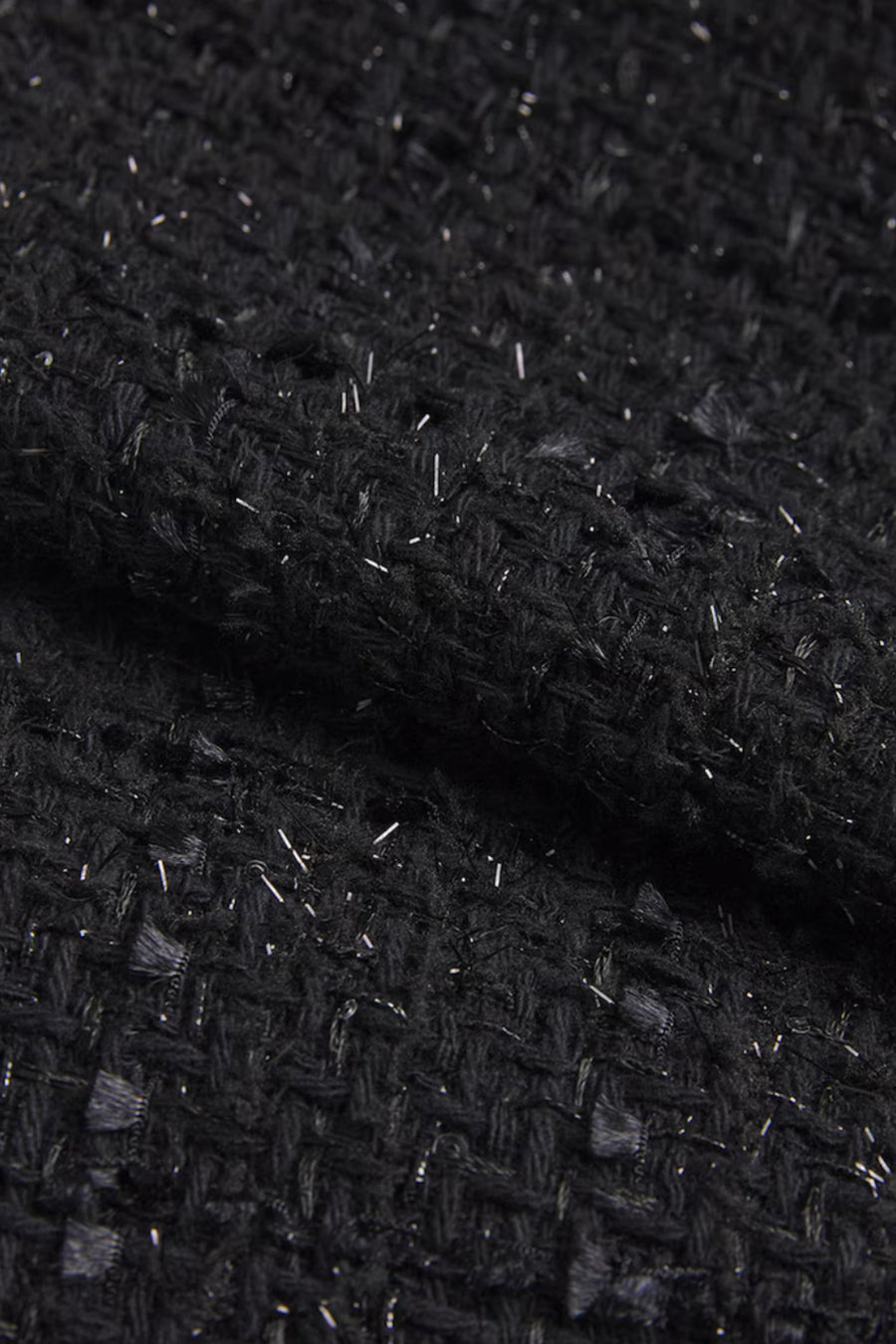 Blazer Elegante de Tweed com Cinto na Cintura - Preto