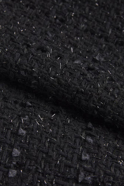 Blazer Elegante de Tweed com Cinto na Cintura - Preto