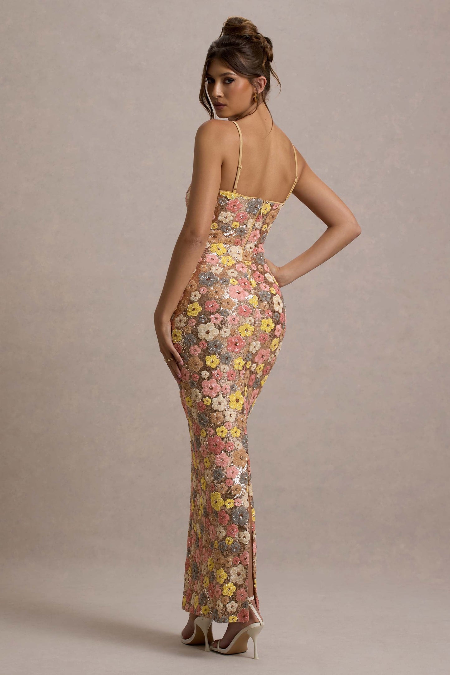 SELVIANA Vestido longo floral com lantejoulas