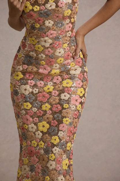 SELVIANA Vestido longo floral com lantejoulas