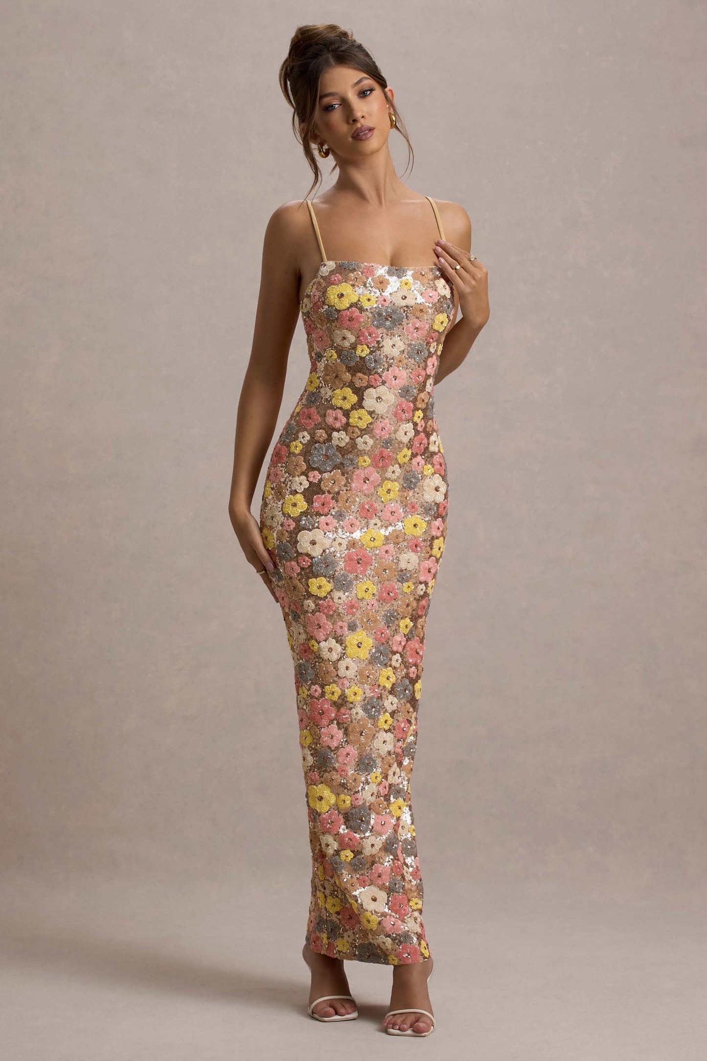 SELVIANA Vestido longo floral com lantejoulas