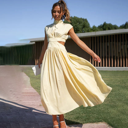 Celine | Vestido Plissado Gola Alta
