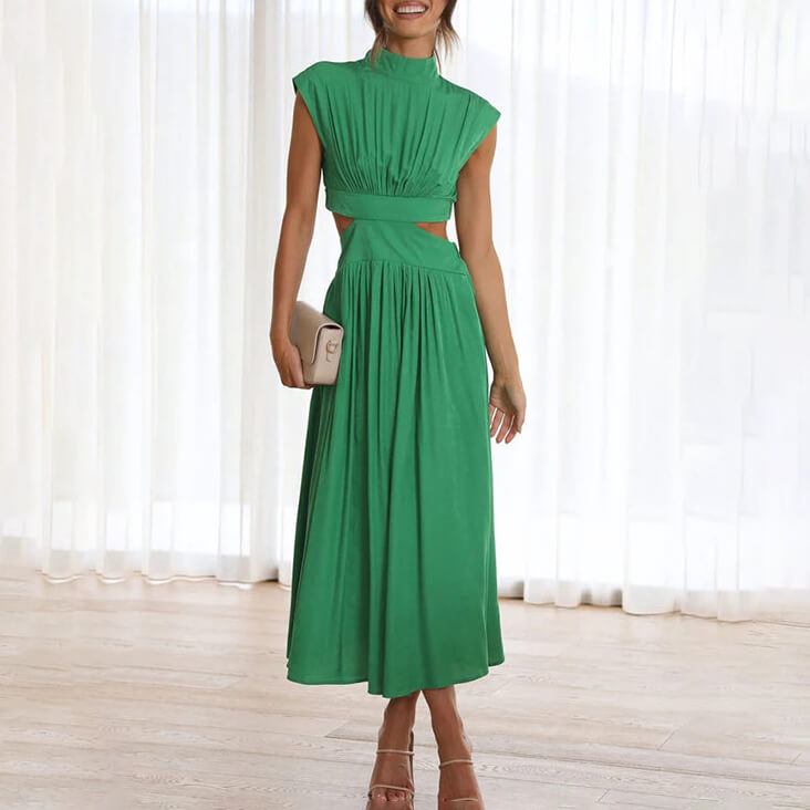 Celine | Vestido Plissado Gola Alta