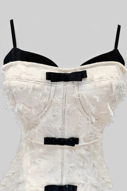 Vestido Mini Com Tecido Com Padrão Semelhante a Penas - Ivoire