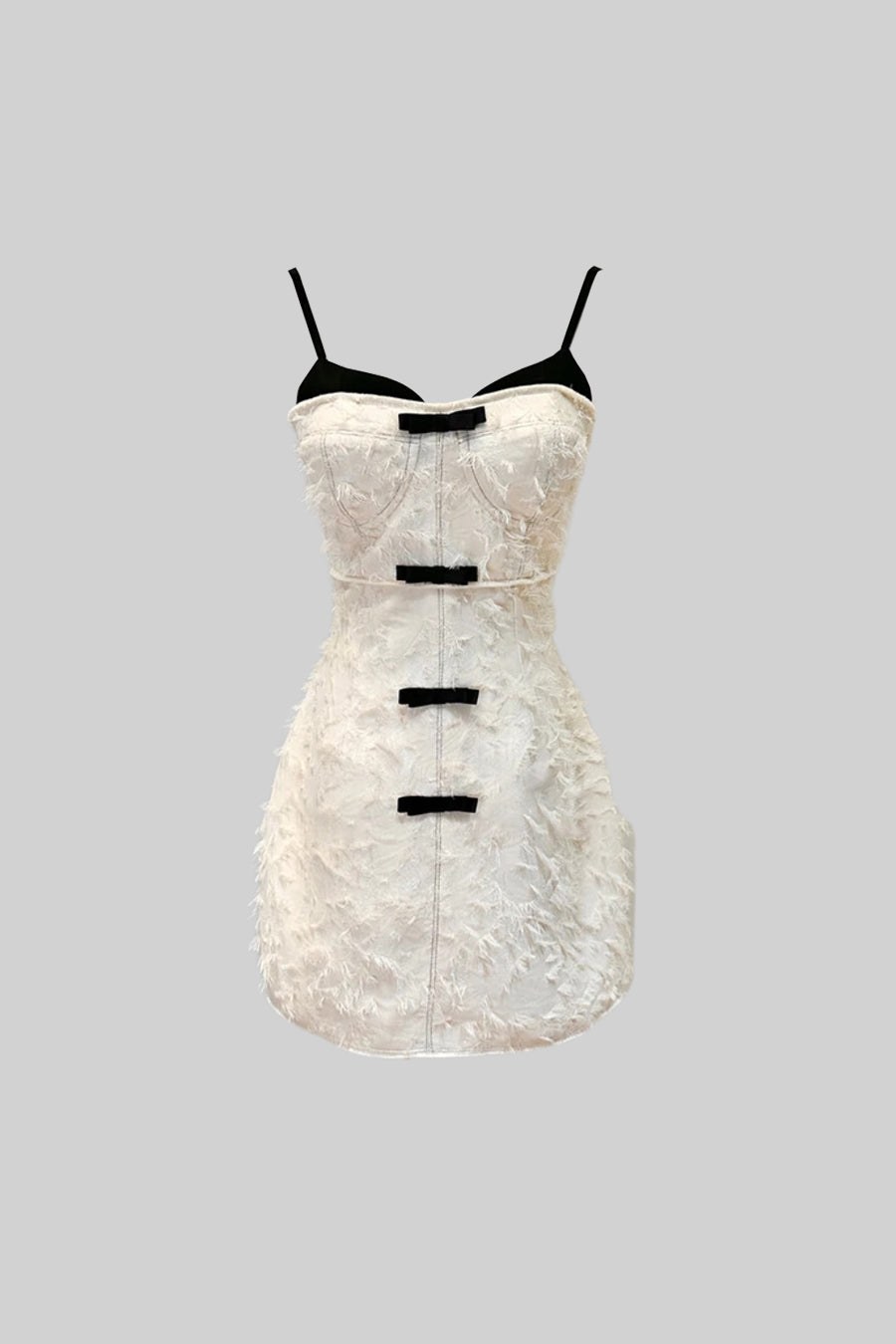 Vestido Mini Com Tecido Com Padrão Semelhante a Penas - Ivoire