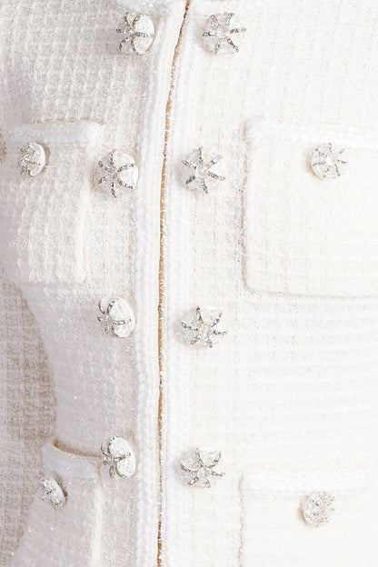 Vestido Tricotado de Manga Longa até ao Joelho - Branco