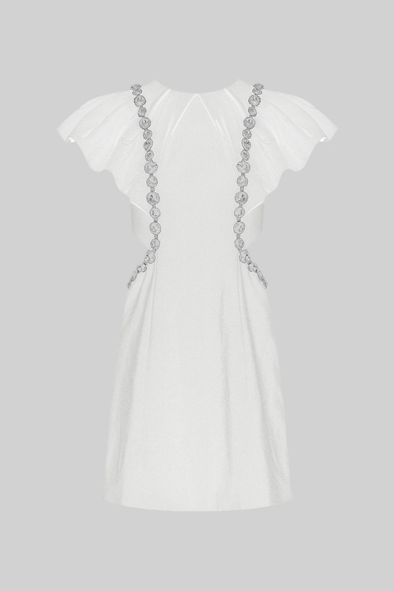 Vestido Elegante com Detalhes em Diamante - Branco