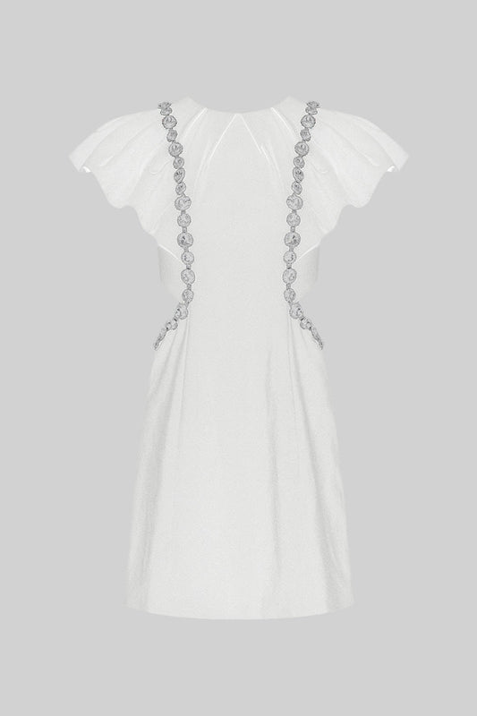 Vestido Elegante com Detalhes em Diamante - Branco