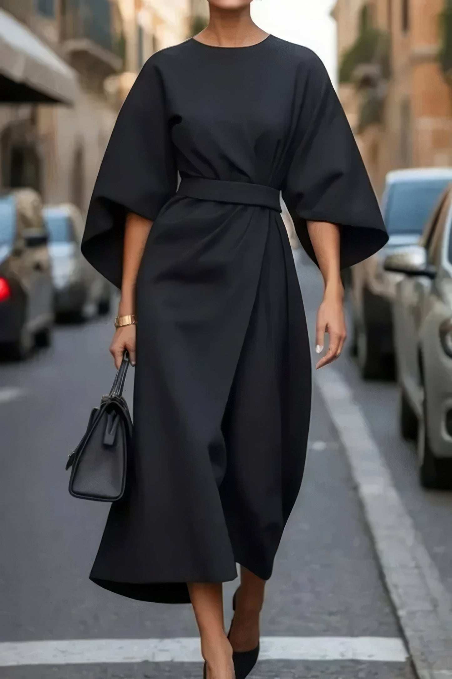 Margaret - Vestido elegante com mangas lanterna e cinto