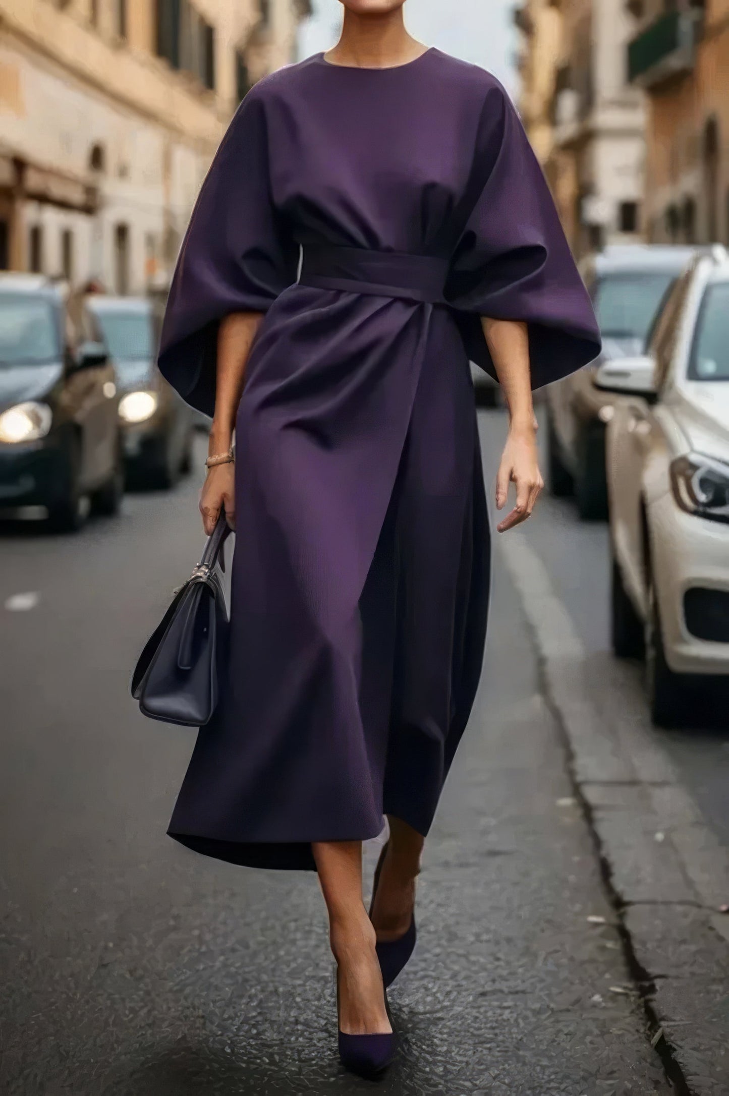 Margaret - Vestido elegante com mangas lanterna e cinto